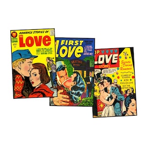 Romance Comic Book Covers Classic Printable Vintage Postcard Making DIY Greeting Card and Gifts for Her, ONE Digital Download Sheet, Set 54