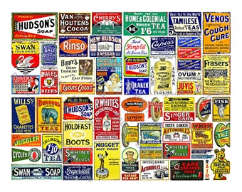 Dollhouse Miniature Signs & Model Train Diorama Sign Graphics, 57 Printable Advertising Illustrations, 1 DIGITAL DOWNLOAD SHEET, 797P