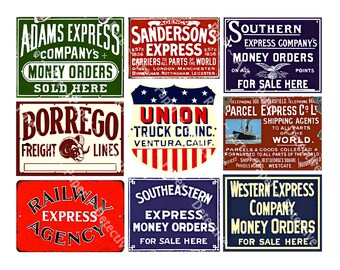 Arkusz graficzny cyfrowy z zardzewiałym metalowym szyldem firmy Freight & Express Company, miniaturowe znaki do dioramy kolejowej z możliwością zmiany rozmiaru, dzienniki złomu, 922