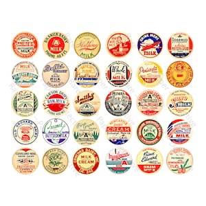 Kitchen Art Paper, Milchverschlüsse, digitaler Download, Retro-Milchflaschenanhänger, Milchetiketten, Sahneflaschen, Schlagsahne, Milchflasche, 240a
