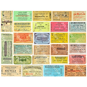 26 canhotos de passagens ferroviárias e ferroviárias, balsa, barco a vapor, etiquetas de diário de trem, adesivos para mala de viagem, baú de viagem, 1 folha digital, 879