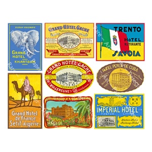Vintage Luggage Labels, Travel labels for home decor, Up-cycling suitcases, Travel trunks & junk journals, Baggage tags, Digital sheet 941