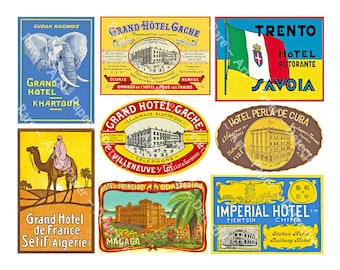 Vintage Luggage Labels, Travel labels for home decor, Up-cycling suitcases, Travel trunks & junk journals, Baggage tags, Digital sheet 941