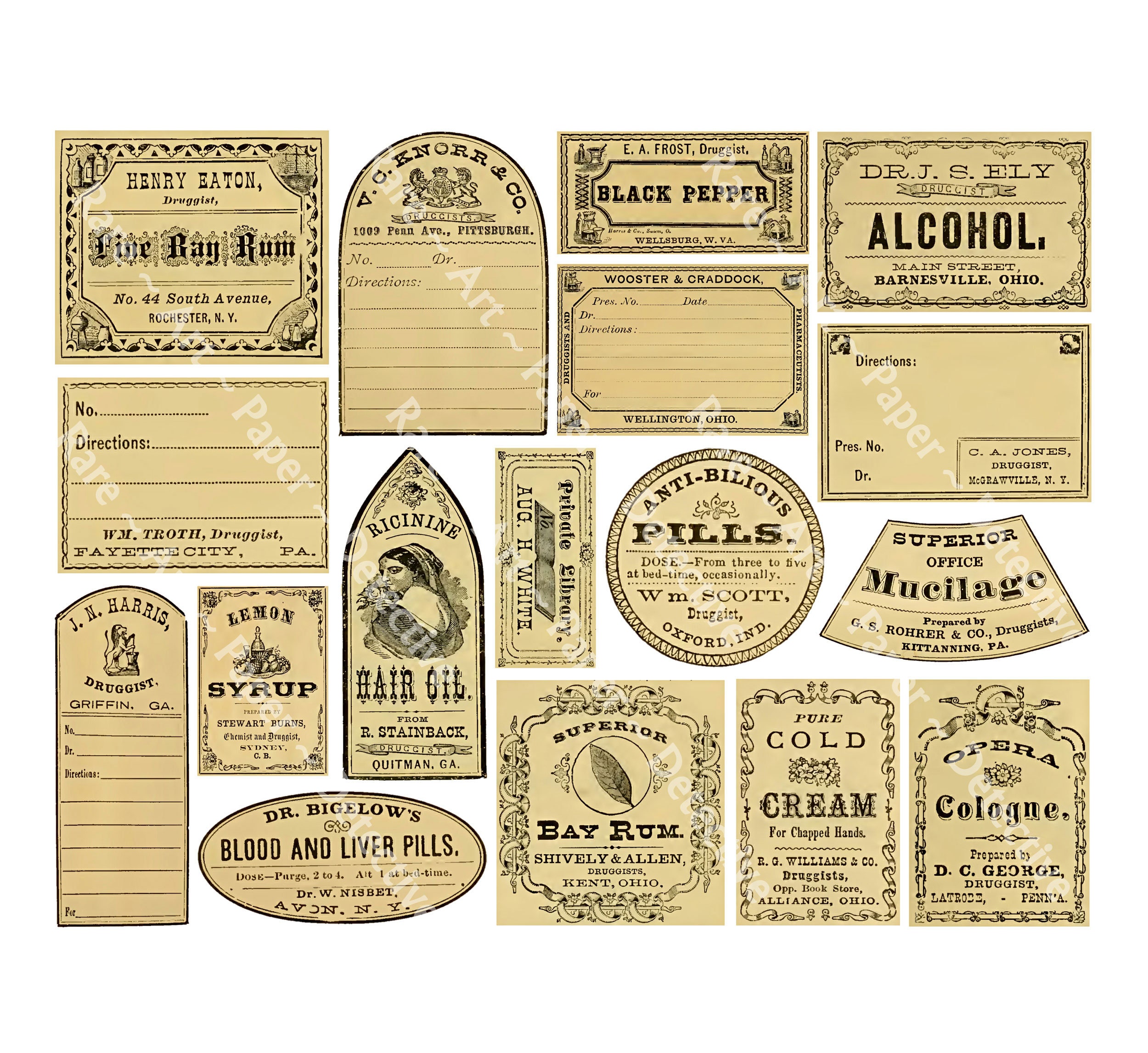 Apothecary Bottle Labels / Stickers, Web Elements