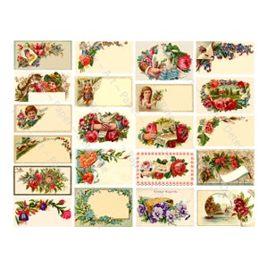 Visitekaartjes, junkjournal-voorraad, 20-delige set stickers voor notities en kaarten maken uit het Victoriaanse tijdperk, 2,5-inch brede labels, DIGITAAL DOWNLOADBLAD 937