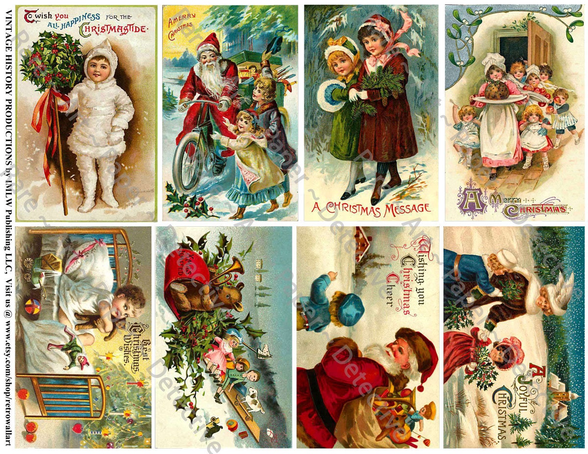 Victorian Christmas Cards DIGITAL Vintage Santa Claus Cards