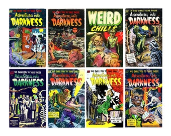 Comic Book Covers, Classic Horror Comics, Printable Halloween Décor, 2.5" x 4" Tags, DIY Projects and Décor, DIGITAL DOWNLOAD Sheet, 1164