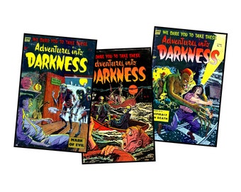 Horror Comic Book Covers Classic Comics Printable Halloween Postcard Making DIY Greeting Cards and Décor, ONE Digital Download Sheet, Set 48