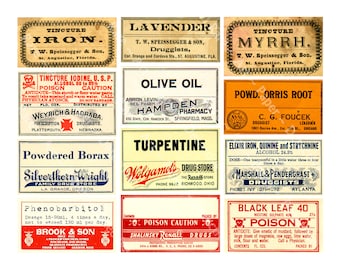 Medicine Labels, Apothecary Cabinet, Vintage Pharmacy Labels, Bathroom Décor, DIGITAL DOWNLOAD SHEET, 1118