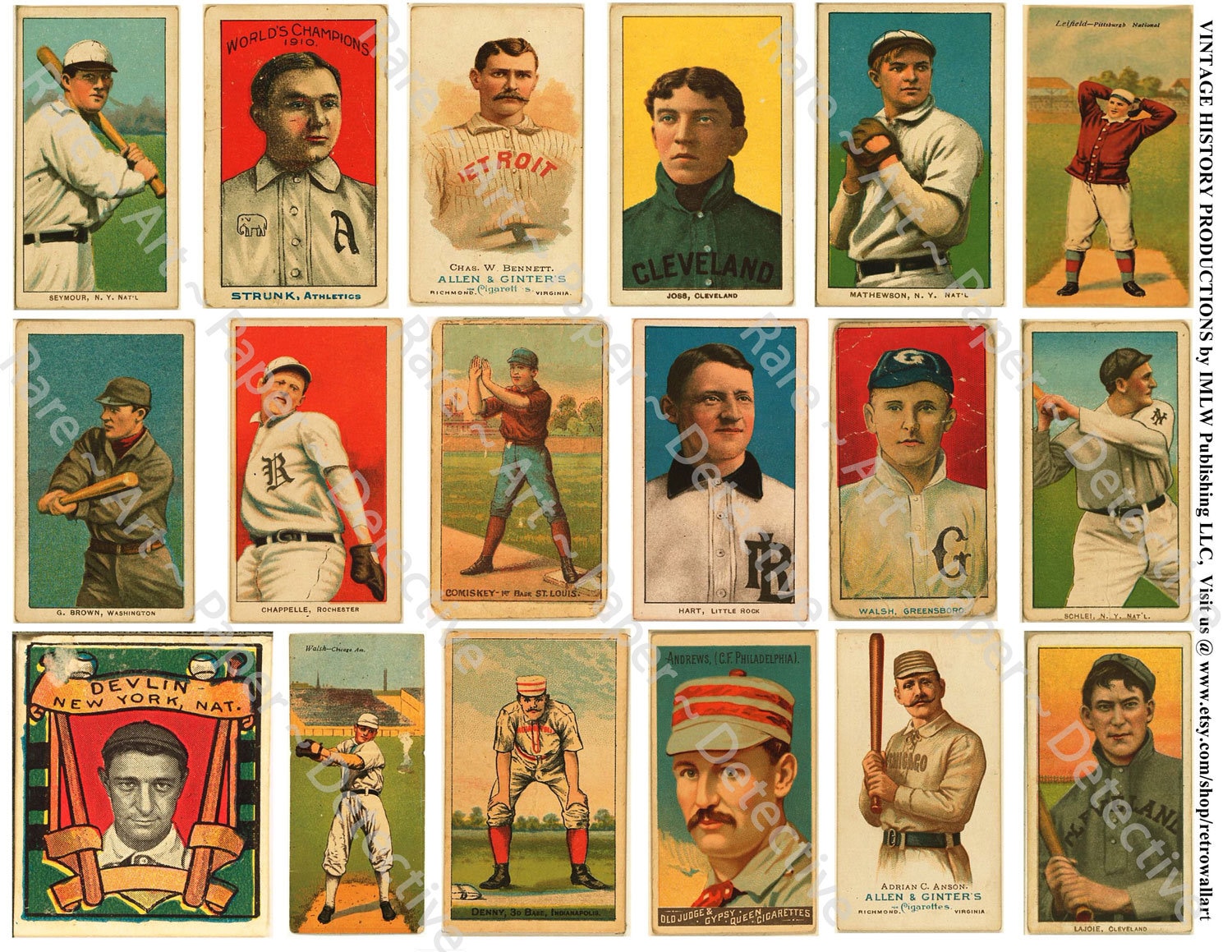 Baseball Cards Antique Reproductions Baseball Players Etsy