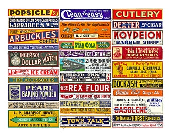 31 szt. Arkusz grafiki cyfrowej Rusty Metal Sign, skalowalne znaki miniaturowe do modeli kolei, wystrój domu dla lalek i sklepu ogólnego, 872