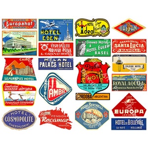 Juego de etiquetas gráficas para equipaje de viaje, 20 piezas de etiquetas para equipaje de hotel, diarios de viaje, libros Smash, maletas y más, hoja digital 878