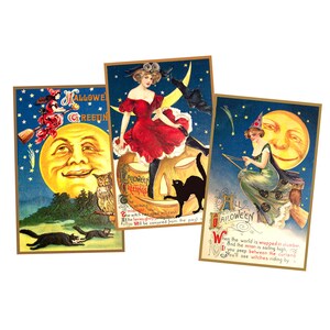 Ilustrações de cartões postais de Halloween vintage para fazer cartões de felicitações de decoração de outono Cartões de Halloween antigos, 1 folha de DOWNLOAD INSTANTÂNEO, CONJUNTO 69