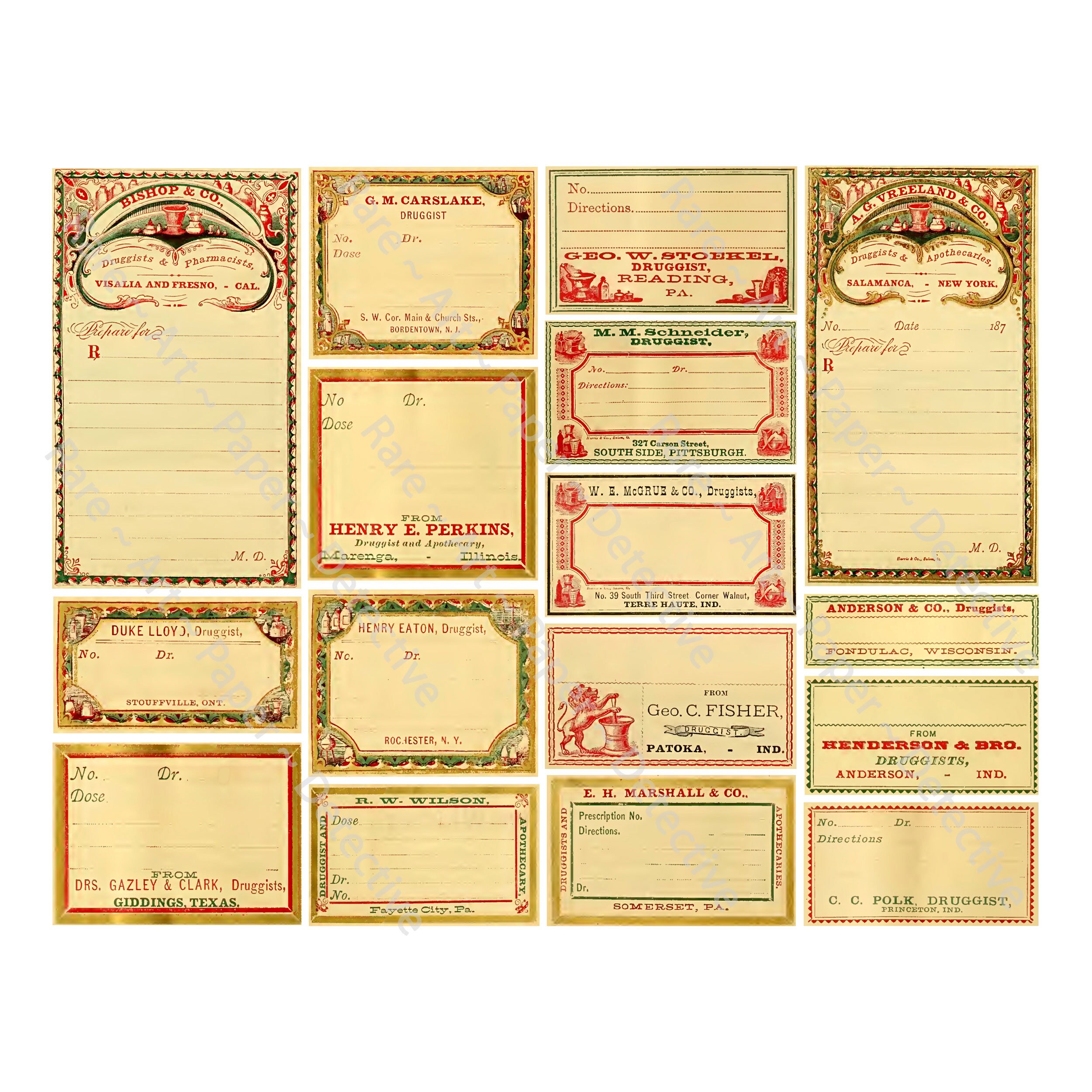 Old Fashioned Apothecary Labels, 16 Blank Medicine Bottle Decals, Halloween & Bathroom Decor, Digital Download Sheet, Druggist Decals, 952
