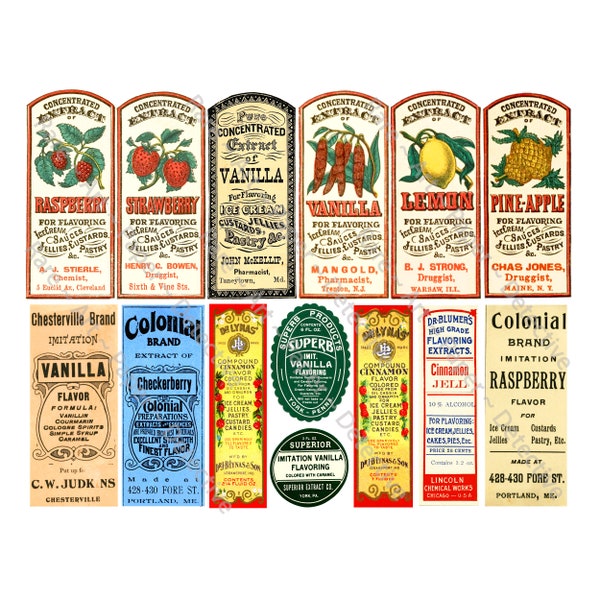 Kitchen Spice Labels, 14 Antique Illustrations on 1 DIGITAL Download, Rustic Country Kitchen Decal Sticker, Vintage Pantry Spice Label, 449N