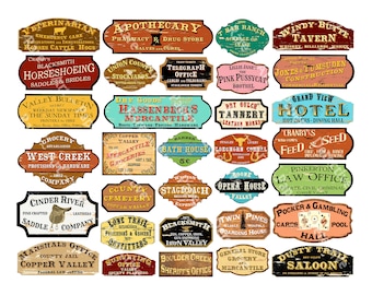 Old West Frontier Town Signs Cowboy Diorama Model Railroad & Dollhouse Signs, Trains, 32 Multi Scale Hobby Images, INSTANT DOWNLOAD, 1298