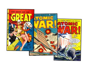 Action Adventure Comic Book Covers Classic Printable Vintage Postcard Making DIY Greeting Card and Décor, ONE Digital Download Sheet, Set 50