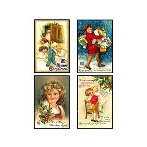 Weihnachten Postkarte Illustrationen, 1 DIGITAL DOWNLOAD BLATT, 4 Tags für Weihnachtsmann & Weihnachtscollage Kartenherstellung, Dekoration, 1028