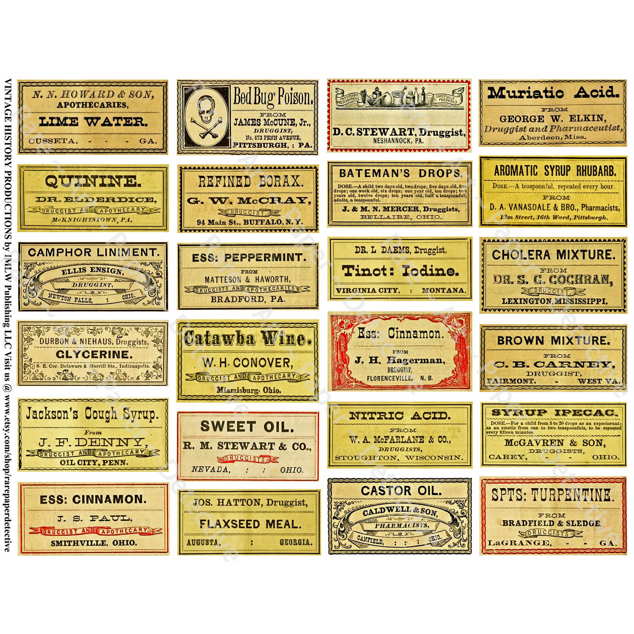 Apothecary Label Stickers, Medicine Cabinet, Vintage Pharmacy