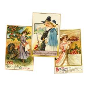 Ilustraciones de postales de Acción de Gracias para hacer regalos navideños Tarjetas de felicitación Tarjetas de Acción de Gracias antiguas, 1 hoja de DESCARGA INSTANTÁNEA, JUEGO 75