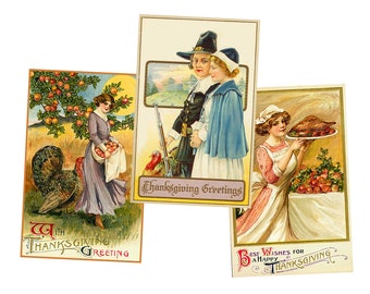 Thanksgiving Postcard Illustrations for Making Holiday Gifts Greeting Card Antique Thanksgiving Cards, 1 INSTANT DOWNLOAD Sheet, SET 75