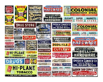 Model Train and Diorama Graphics 55 Vintage Store Advertising Signs, PRINTABLE Advertising Illustrations, 1 DIGITAL DOWNLOAD Sheet, 1354