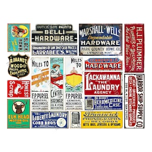 Vintage Werbeschilder DIGITAL DOWNLOAD Sheet, General Store Ads & Signage, Bunte rostige Metallschild-Aufkleber, Diorama Aufkleber, 742N