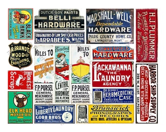 Vintage Advertising Signs DIGITAL DOWNLOAD Sheet, General Store Ads & Signage, Colorful Rusty Metal Sign Style Stickers, Diorama Decal, 742N