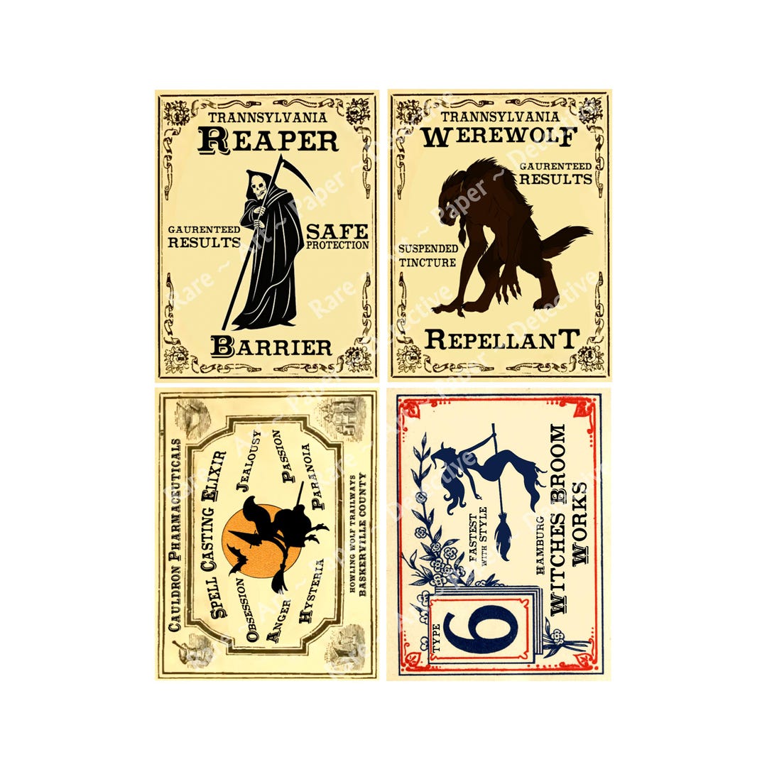 Halloween Potion Labels Elixir and Monster Apothecary Labels Antique ...
