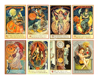 Halloween Illustrations, Spooky Scrapbook Supply, Pumpkin & Witch Collage Art, Autumn Decoration, 8 Images, 1 Digital Sheet, 1020