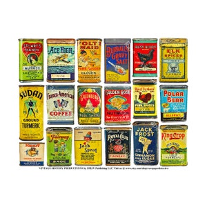 Küchen-Gewürzdosen, 22 antike Illustrationen auf 1 Digitaler Download, rustikale Landhausküche-Abziehbild-Aufkleber, Vintage Pantry Gewürzetikett, 700