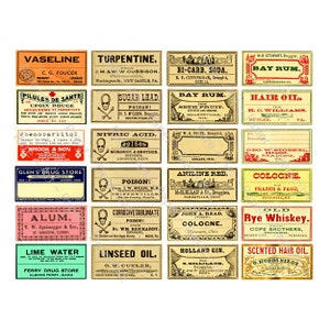 Victorian Apothecary Labels, 23 Medicine Bottle Decals, Pharmacy Tag,  Halloween DIY Labels, Digital Download Sheet, Druggist Decals, 371Q 