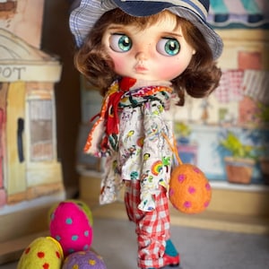 Happy summer set, doll shirt, pants, hat and coat for blythe, outfit for blythe or Qbaby doll, set of shirt pants and two sides hat, Diandian