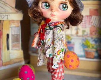 Happy summer set, doll shirt, pants, hat and coat for blythe, outfit for blythe or Qbaby doll, set of shirt pants and two sides hat, Diandian