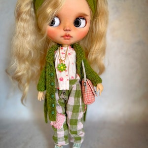 Blythe boho set of shirt, linen pants, necklace, wool coat and bag, pants and shirt for dolls, tiny pants and shirt for Blythe,