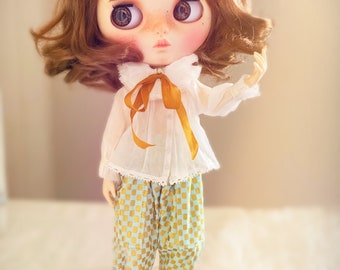 Romantic special outfit Blythe doll, pants and shirt with a small curly neck, clothes for Obitsu22, Qbaby, Jacoosun Rou, Diandian, Licca