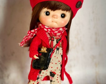 San Valentin Blythe set composed of linen pants and shirt, pants and shirt for dolls, linen beret and bag for doll, Obitsu22 coat.