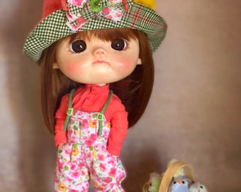 Bohemian Blythe set composed of flower pants with suspenders, popelin shirt and reversible hat , Azone, Licca, Obitsu22, Jacoosun Rou dolls