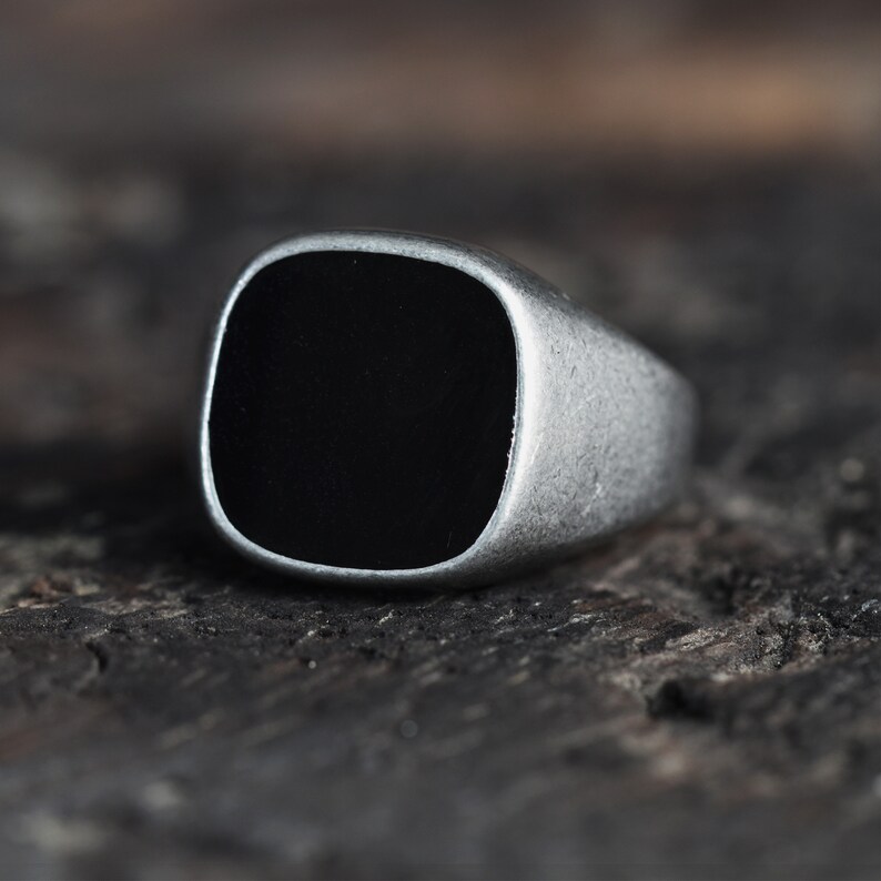 Mens Ring Black Stone Ring Silver Ring Mens Ring Mens Etsy