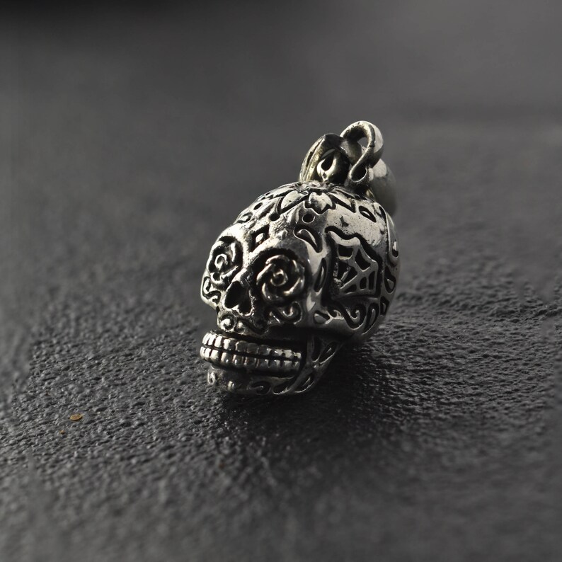 Mens Silver Skull Pendent Day of the Dead Pendent Mens Silver Pendent 925 Sterling Silver Skull Mens Skull Necklace Cool Men