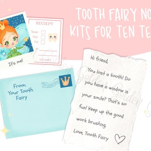 Ten Tooth Fairy Note Kits, Letters, Snapshots from Fairy Land, Reçus et Enveloppes pour TEN TEETH