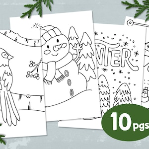 Páginas para colorear de invierno, descarga instantánea en PDF