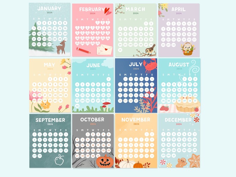 Printable Calendar, Kids Calendar, Instant Download, US Letter and A4 ...