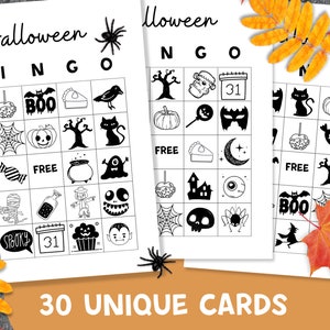 Bingo di Halloween, copiabile in bianco e nero, 44 carte uniche