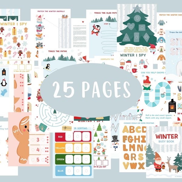 Winter Busy Book, PDF Download, Preschool Activities, Toddler Learning Binder