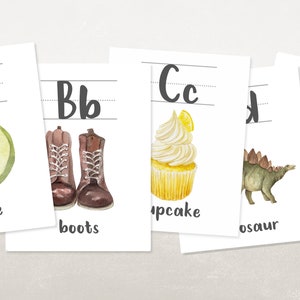 Cartões de alfabeto em aquarela, tamanho de sala de aula e tamanho de cartão flash incluídos