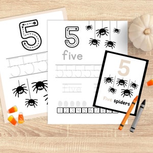Halloween-nummertraceringspakket, 1-10, flashcards, traceerkaarten, werkbladen, nummerherkenning