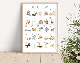 Neutral Christmas Advent Poster, Advent Calendar