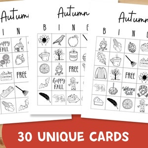Bingo de otoño, Bingo de otoño, 30 cartas únicas