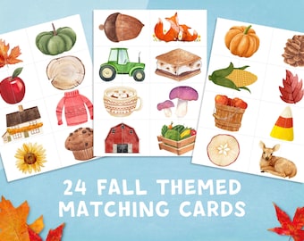 Fall Matching Game, Watercolor, Waldorf Style, Pre-K